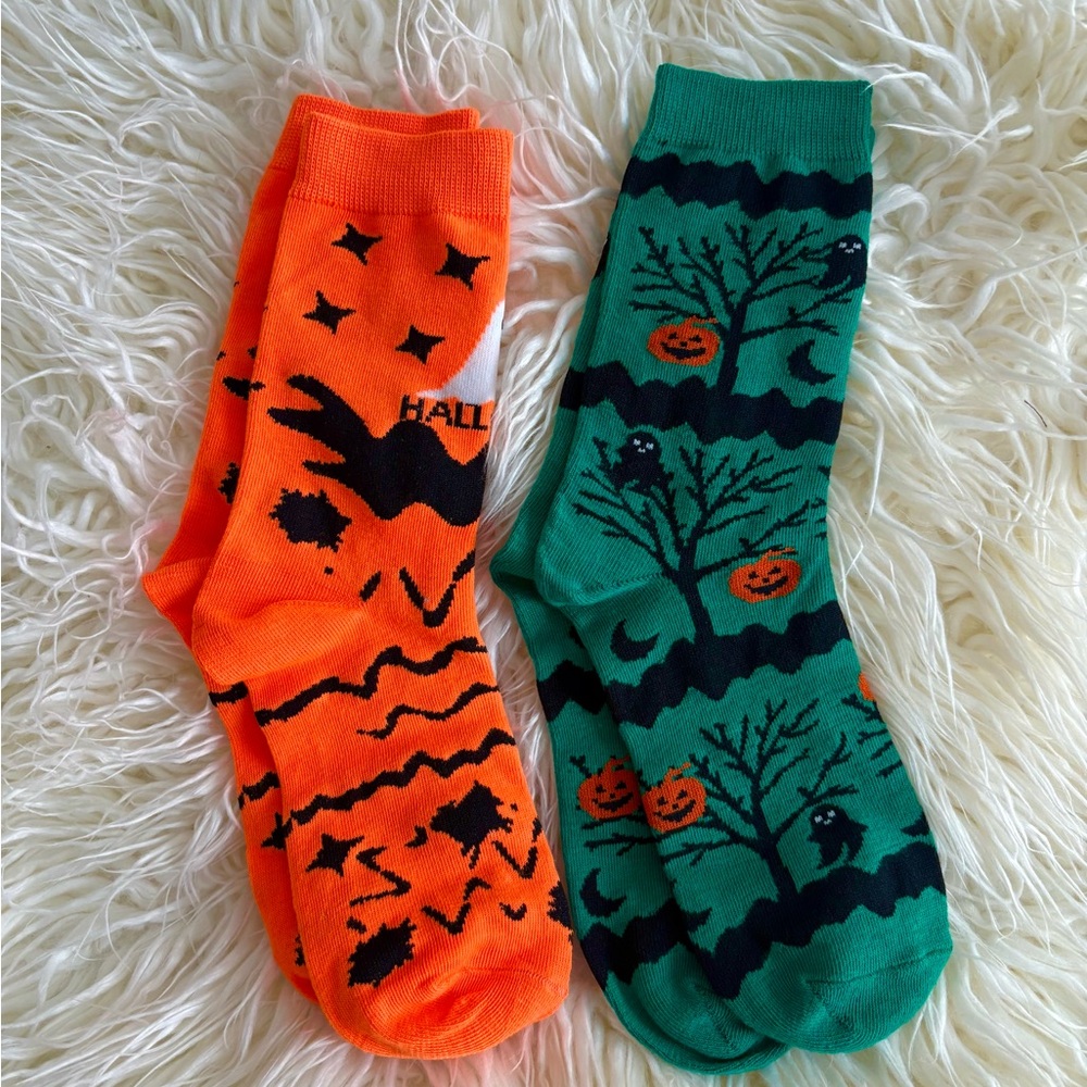 Halloween Themed Orange and Green Socks
